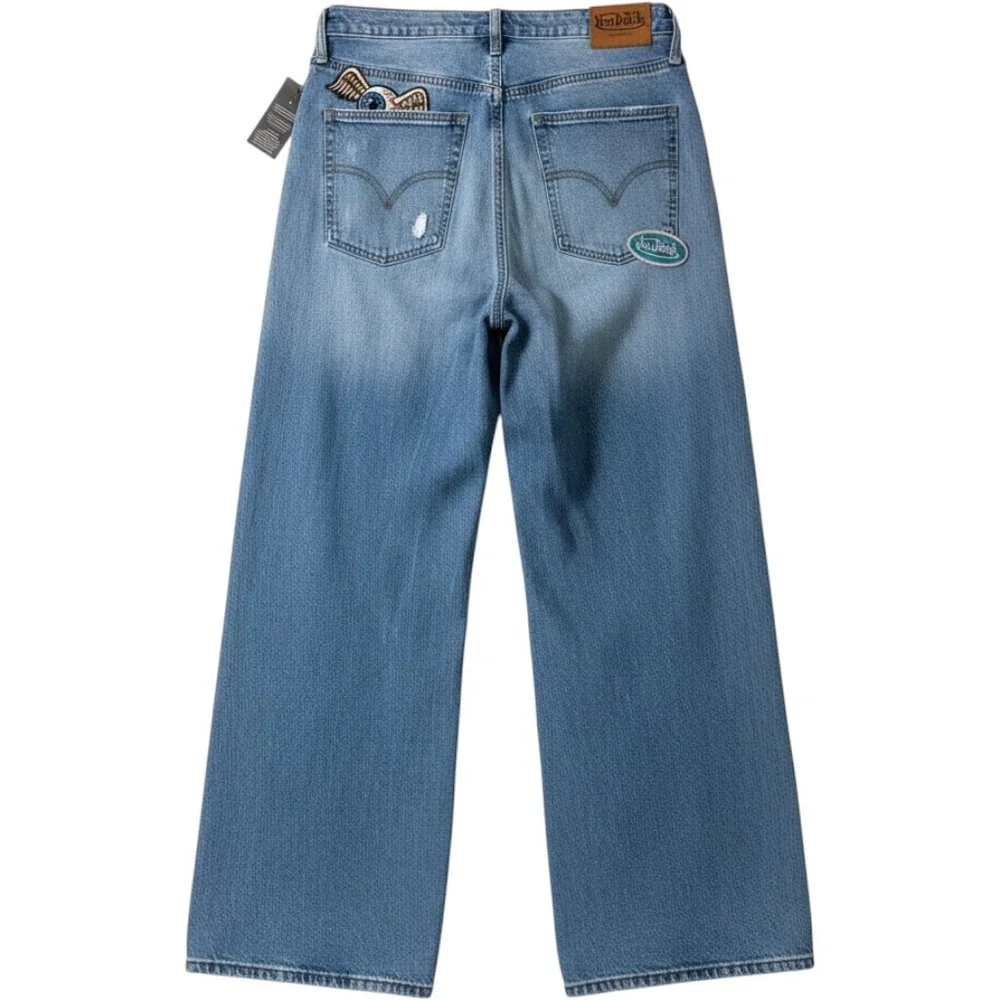Von Dutch Originals Wide Leg Jeans Women's 28 Blue Graphic Patch Y2K
